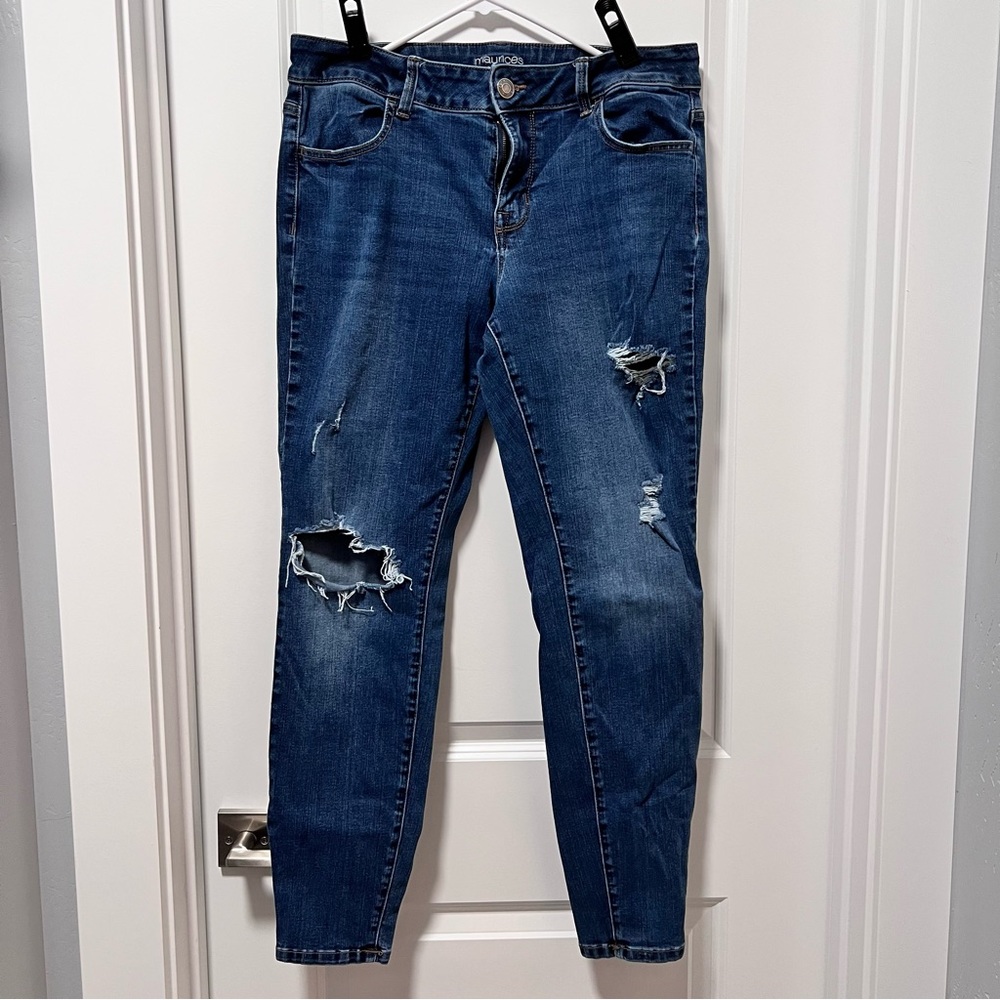 Maurice’s mid-rise distressed jeans, size 14W long